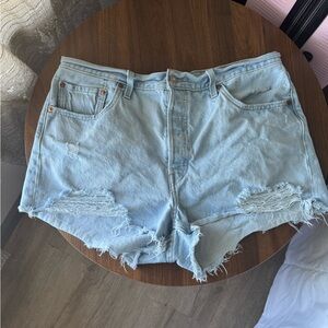 Levi's 501 Light Blue Ripped Jean Shorts